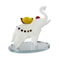 FROSTED CRYSTAL ELEPHANT W/ INGOT BOWL STATUE