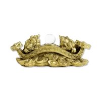 GOLD FROG W/ CRYSTAL BALL FENG SHUI STATUE