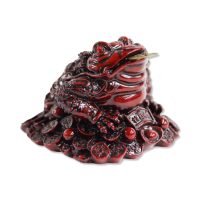 RED LUCKY FROG STATUE 3"