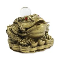 GOLD LUCKY FROG/ W CRYSTAL BALL STATUE 2"