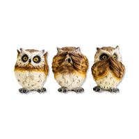HEAR SEE SPEAK NO EVIL OWL STATUE SET 4" (BROWN)