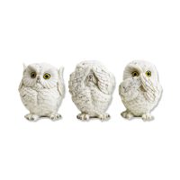 HEAR SEE SPEAK NO EVIL OWL STATUE SET 4″ (WHITE)