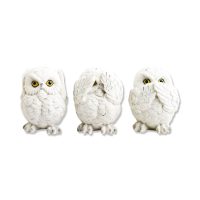 HEAR SEE SPEAK NO EVIL OWL STATUE SET 3″ (WHITE)