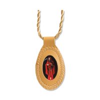 SANTA MUERTE LEATHER SCAPULAR GOLD 2"