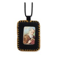 SAINT BENEDICT LEATHER SCAPULAR 3.5"