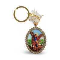 SAINT MICHAEL OVAL KEYCHAIN GOLD